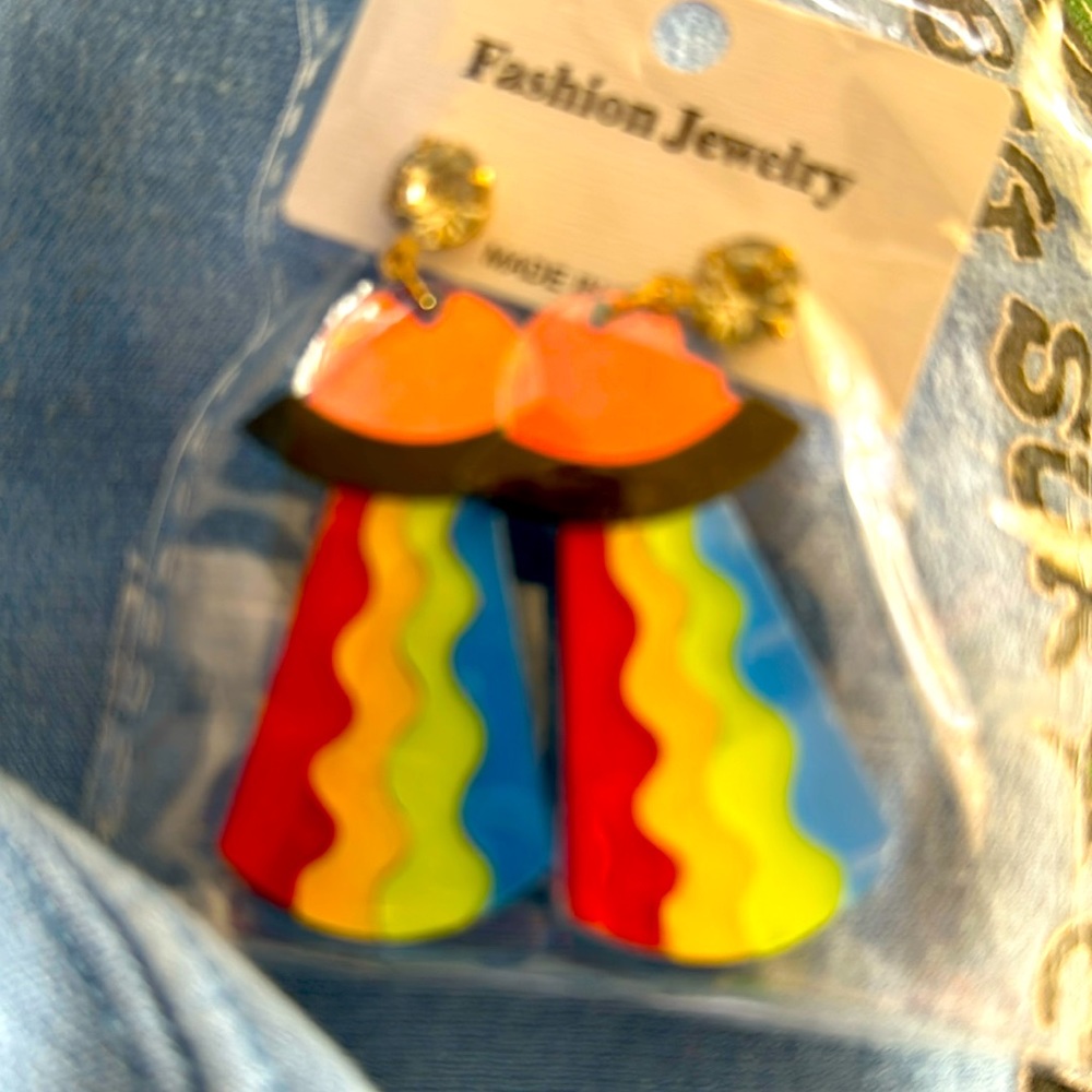 Rainbow spaceship earrings bling bling posts transparent colors
